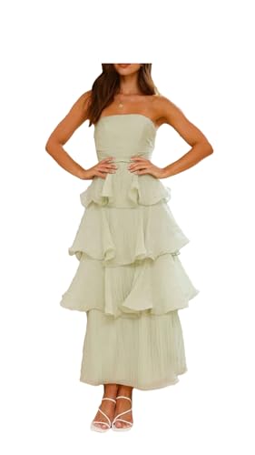 Women's Elegant Style Fluffy Cake Strap Style Open Back Long Dress