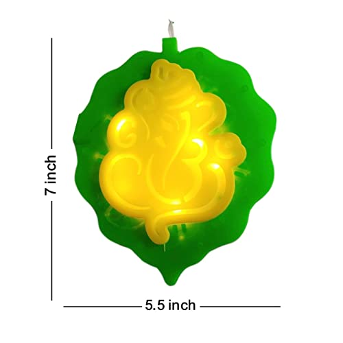 Image of Quace Leaf Ganesh /Ganpati Curtain Light with 8 Flashing Modes Decorative LED String for Home Decoration, Pooja & Festivals