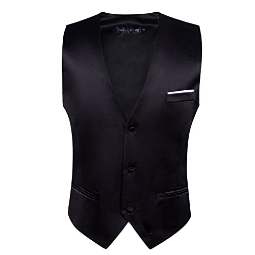 Image of Barry.Wang Vest for Men Business /Leisure Dress Suit Vests V-neck 2 Pockets Wedding Party Tuxedo Satin Waistcoat
