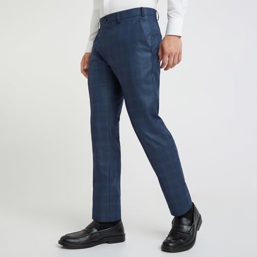 Image of Raymond Men Slim Fit Checks Pattern Polyester Blend Flat Front Formal Trouser