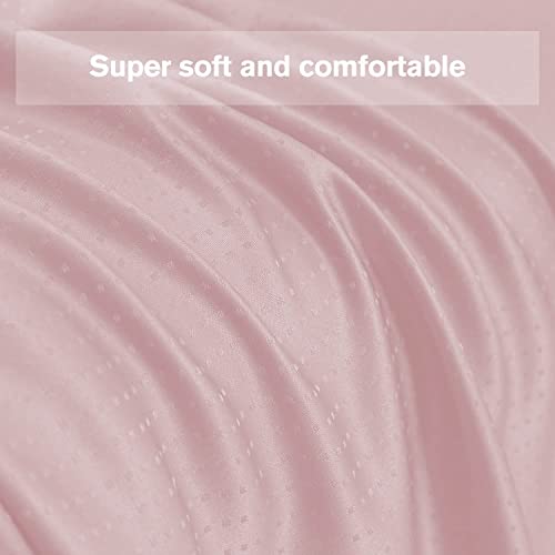 Hengwei King Size Sheet Set, 4Pc Dobby Stripe Sheet Set, 16”Deep Pocket Sheets, 100% Microfiber Sheet Set, Soft Cooling Breathable Bed Sheet For Summer (King,Clear Pink) #TOP4