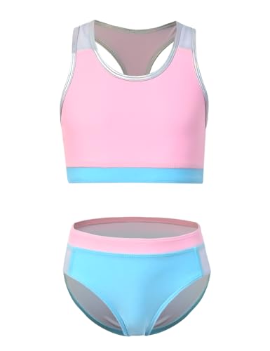 Jxstar 2 Piece Swimsuit Summer Bathing Suit UPF 50+ Metallic Stitching Racerback Swimsuits with Bottoms
