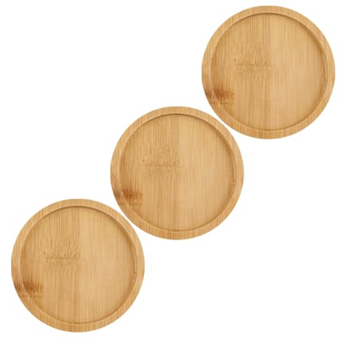 DOITOOL 3個 竹製ラウンドフラワーポットトレイ点 植木鉢用受け皿 滴り防止 ガーデニング用盆栽ベース 木製素材で 鉢対応 インテリアにも