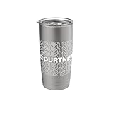 I Love Courtney Retro Pattern Personalized First Name Stainless Steel Insulated Tumbler