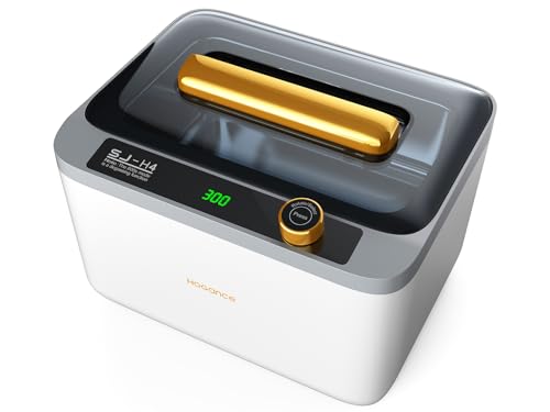 Hogance Limpiador Ultrasónico 900ML, 75W 45kHz Máquina de Limpieza Ultrasónica con Tiempo Digital para Joyas, Anteojos, Reloj de Pulsera, Dentaduras Postizas, Anillos, con Modo Degas, Blanco+Negro+Oro