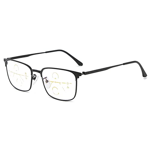 BEZAX Nuevas Gafas de Lectura de Doble propósito lejos y Cerca de aleación de Titanio Marco de Gran tamaño Lente multifocal progresiva Lector de Edad Avanzada, Negro-+3.00