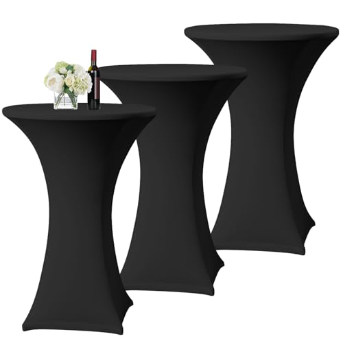 YMHPRIDE Lot de 3 Noir Housse pour Table Haute, Nappe Mange Debout 60x110cm Noir Nappes à Coins Carrés Extensibles en Spandex pour Cocktail Mariage Banquet...
