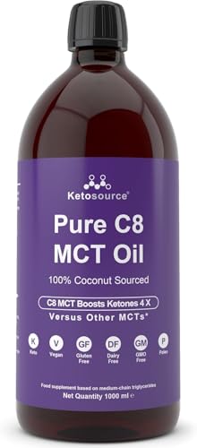 Premium Pure C8 MCT Oil | Ketones 3X More Than Other MCTs | Highest 99.8% Purity | Vegan & Keto Friendly | Gluten & Dariy Free | 1000ml BPA Free Plastic Bottle | Ketosource