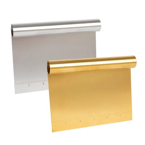Bench Scraper & Cutter, Stainless Steel Dough Scraper with Measuring Scale,Multipurpose Pizza/Pastry/Cake/Pastry/Bread Food Cutter, Kitchen Baking tools Essential Utensil (2 Pack,Silver & Gold)