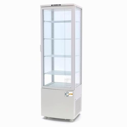 Cleiton® Vitrina Pastelera Expositora Refrigerada Vertical 4 Estantes 1 Puerta Blanca 230 Litros Ventilada | Vitrina de Suelo Cristal Recto con iluminación LED
