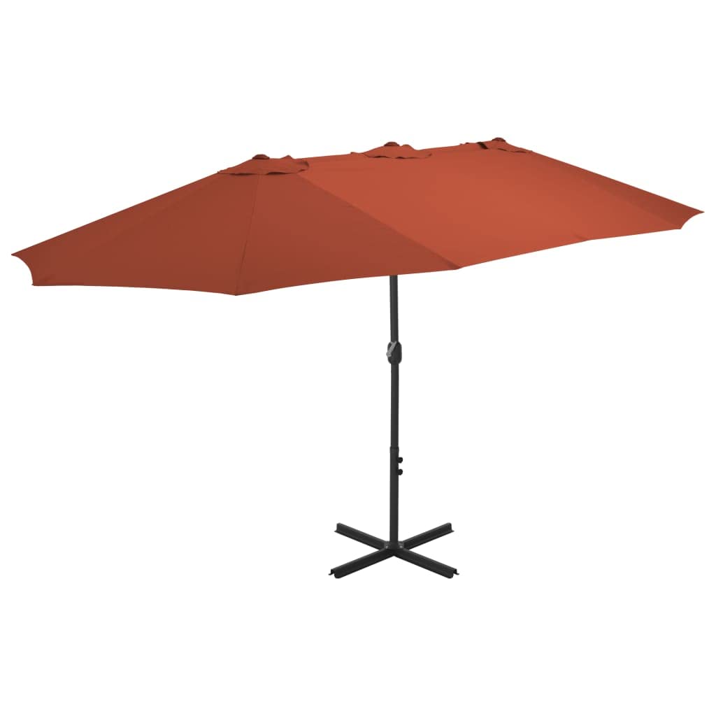 vidaXL Outdoor Parasol - Terracotta Double-top Umbrella with Aluminum Pole, UV Protective and Anti-Fade Polyester, Easy Assembly, Crank Mechanism - 181.1