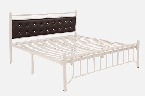 Image of Zuno Metal King Size Bed Without Storage | Wrought Iron Double Bed with Headboard & Footboard | Sturdy Powder Coated Platform Bed King Size Cot for BedroomLivingRoom Ivory (75x72)