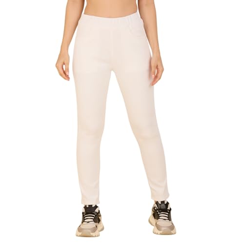 Image of 4FLIES Women's High Waist Jeggings | Super Combed Slim Fit Ankle-Length Pants with Elastic Waistband | Comfortable Denim Look Leggings for Casual, Travel & Office Wear