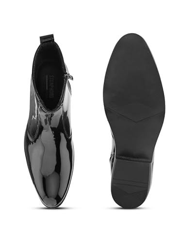 Image of STANPHORD Men High-Shine Chelsea Boots | PU Patent Zip Ankle Boots | Block Heel | Formal Party Dress Footwear | Anti-Slip Sole(TPSG 9544)