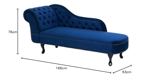 Image of Velvet Modern Chesterfield Chaise Lounge Couch 166 X 63 X 76 for Your Loving Space (Blue, Left Arm)