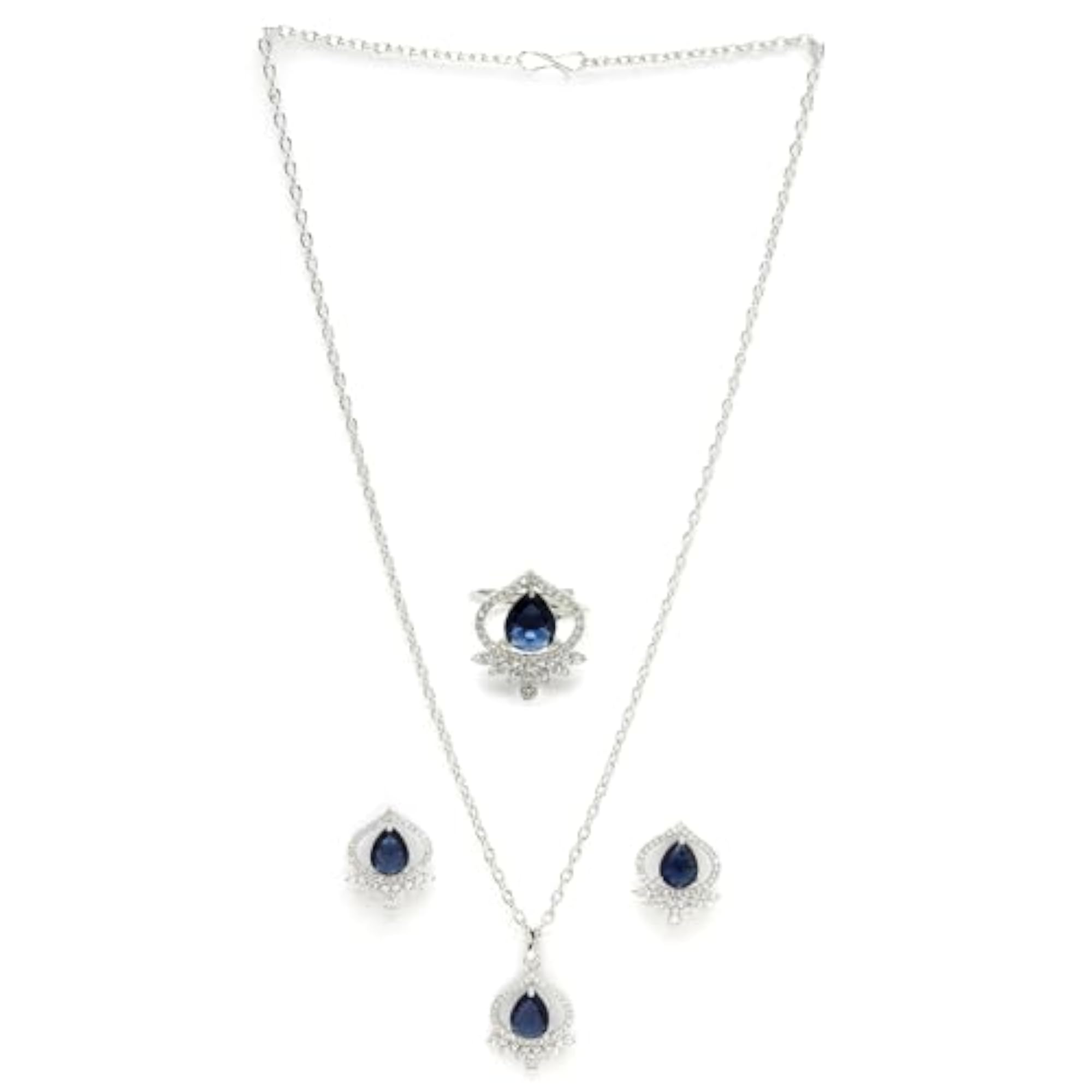 Silver Plated Blue Celestial Trilliant Crystal Pendant & Earrings Set