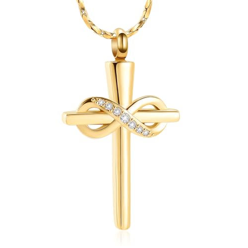Imrsanl Infinity Love Cross Cremation Jewelry Ashes Religious Cross Urn Pendant Necklace for Women Men Pet Ashes Memorial Keepsake Jewelry