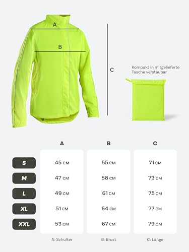 Prowiste Fahrradjacke Herren & Damen L – Wasserdicht & Atmungsaktiv – Reflektierende Regenjacke mit Kapuze & Rückentasche – Kompakt mit Tasche verstaubar – Laufjacke – Windjacke