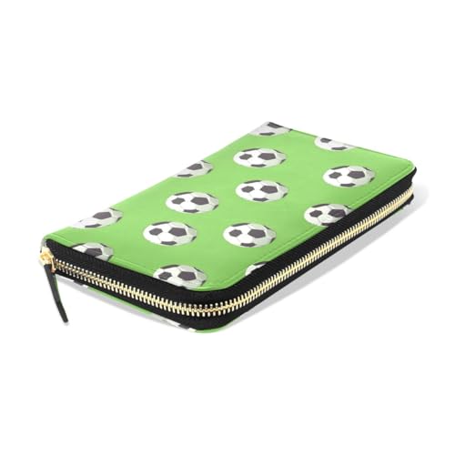 Long Wallets Leather Bifold Wallet for Women Football Green 1 with Zipper Credit Card Holder Large Capacity3