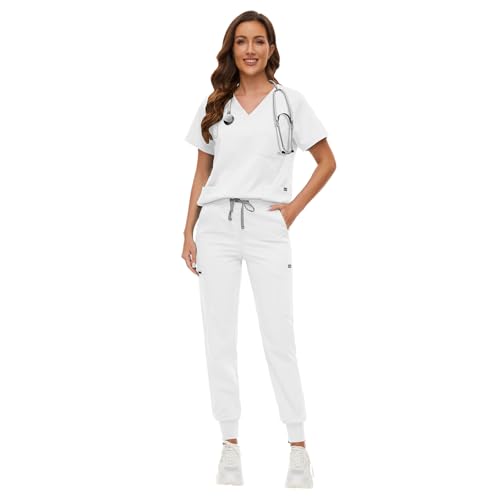 VIAOLI Women's V-Neck Scrub Set with 8 Pocket Yoga Waistband Jogger Pants - Nurse Uniforms