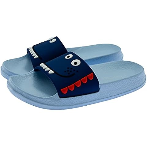 ChayChax Boys Girls Slides Slippers Lightweight House Slipper Shoes Anti Slip Bath Shower Sandals for Kids,Blue B,10/11 UK Child Cover