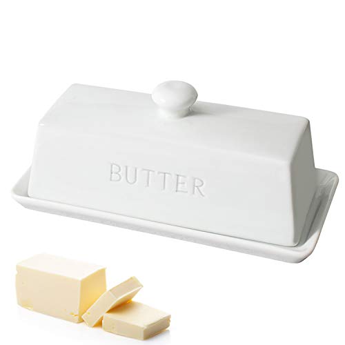 Ceramic Butter Dish,WERTIOO Porcelain Butter Dish with Lid Handle Cover Design, White