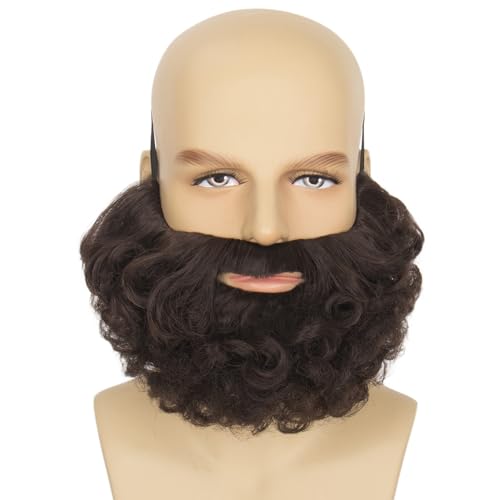 Yan Dream Short Brown Curly Fake Beard for Men Classic