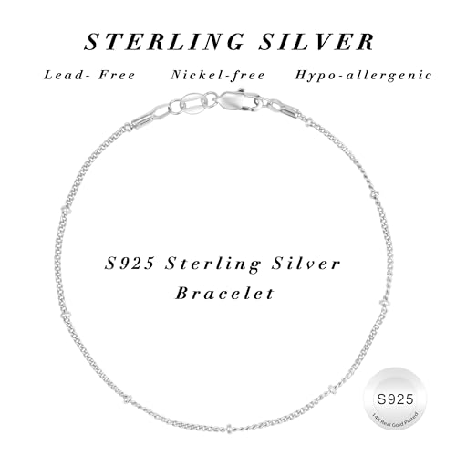 S925 Sterling Silver Bead Bracelets for Women - Sterling Silver Bead Chain Bracelet Handmade Jewelry Gold Bracelets for Women 6.5/7/7.5/8 Inch4