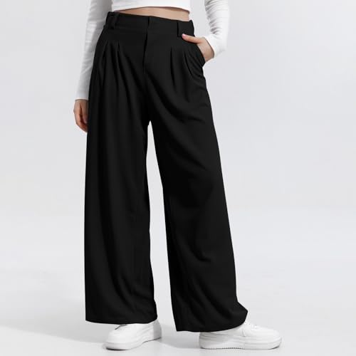 JIEMUXIU Wide Leg Pants Woman Stretchy Work Slacks Business Casual Palazzo Pants High Waisted Loose Dress Pant with Pockets2