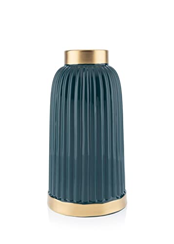 HowHomely Blumenvase Rosie aus Keramik grün Gold Geometrisch Glamour 25 cm Cover