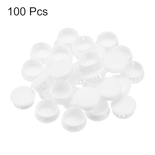 Image of MECCANIXITY 100PCS 28mm(1 1 /8 inch) White Plastic Hole Plugs, Flush Type Panel Hole Plugs Insert End Caps for Locking Hole Tubes Furniture Cabinet