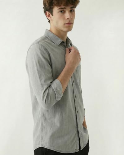 Image of Amazon Brand - INKAST Men Washed Cotton Twill Denim Casual Button Down Shirt | Full Sleeves | Regular Fit | Stylish Summer - Everyday Wear