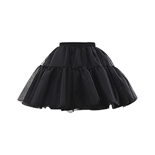 FERE8890 Womens 50s Vintage Hoopless Petticoat Adjustable Drawstring Waist Puffy Underskirt Lolita Halloween Rockabilly (Black)