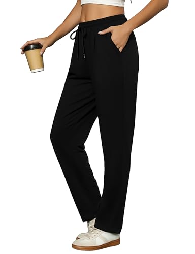 Litherday Jogging Femme Pantalon de Sport en Coton avec Taille Élastiqu pour Running Fitness Training Noir L