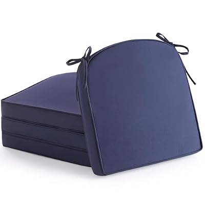 WEOAVRY Outdoor Chair Cushions Set of 4, Waterproof Outdoor Patio Chair Cushions, Patio Furniture Cushions with Ties, Outdoor Wicker Replacement Seat Cushions, Navy Blue 19 x 19 x 2 Inch