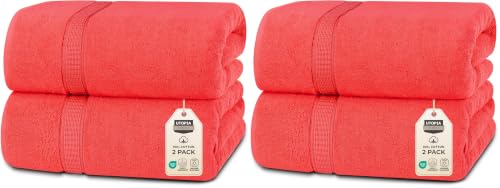 Image of Utopia Towels Luxurious Jumbo Bath Sheet 2 Piece, 600 GSM, 35 by 70 Inches, 100% Ring Spun Cotton, Highly Absorbent and Quick Dry Extra Large Bath Towel, Super Soft Towel, Coral (Pack of 2)