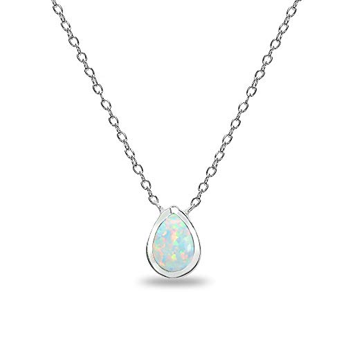 Sterling Silver Polished Inlay Teardrop Minimalist Dainty Necklace for Women, Choice of 3