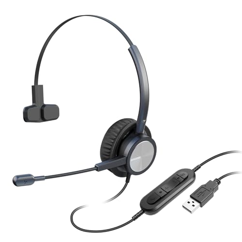 Image of emaiker corded USB Headset with Noise Cancelling Microphone PC Headphone with Mic Mute Volume Control Call Button for Office Call Center Skype Chat Teams Zoom Dragon Voice Recognition Speech Dictation