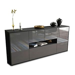 Stil.Zeit Sideboard Olaf – Korpus anthrazit matt – Front Hochglanz Graphit (180x79x35cm) Push-to-Open Technik…