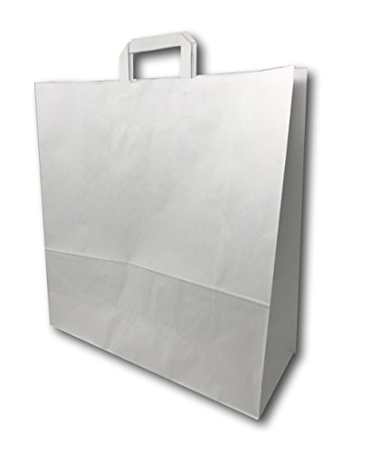 25 Grands Sacs Papier kraft blanc avec poignée 36 litres largeur 45 cm, hauteur 47 cm, soufflet 17- sac cabas à anse plate solide, résistant papier 100g non...