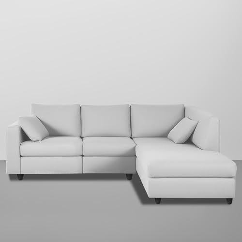 Image of Florian RHS 4 Seater L Shape Sofa Set for Living Room (Grey Fabric) Premium Fabric Sofa