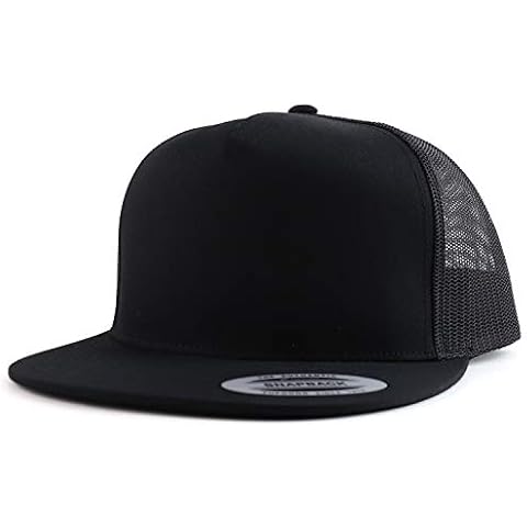 Trendy Apparel Shop Oversize XXL Structured Blank 5 Panel Flatbill Snapback Mesh Cap - Black - 2XL Cover