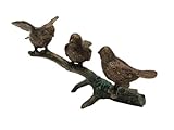 Bronze-Skulptur DREI Spatzen auf einem AST | sitzend | 24x8x13cm | Tierfigur aus Bronze | handgefertigt