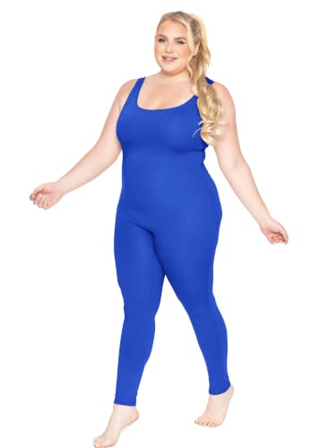 Image of STRETCH IS COMFORT Womens Plus Size Tank Unitard Athletic Rompers For Women | 95% cotton 5% spandex, round neckline, sleeveless straps, U-back, seamless front, one piece outfits for women, workout romper