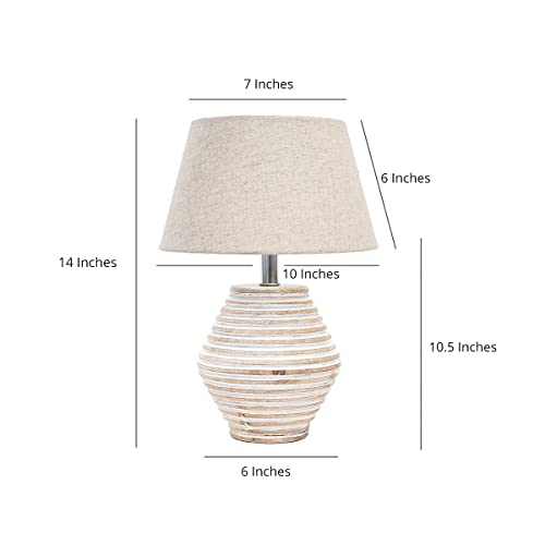 Image of PineCraft International Atury Table Lamp with Shade Night Lamp for Living Room, Study Room, Bedroom & Home Decor Gift Item 14 inch Height Wooden Study Lamp with Beige Shade