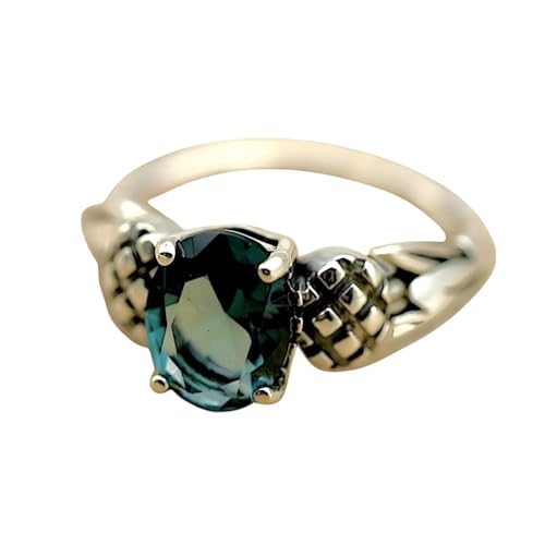 Vintage Style Scottish Thistle Ring, 2 Carat Simulated London Blue Topaz, 925 Sterling Silver