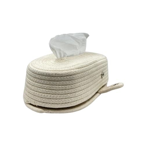 Image of BOBBINY Jute Cotton Tissue Box Holder, Handcrafted Tissue Container for 100 Pulls Natural Tissue Holder for Office Living Bedroom Car Desk Dining Table Home Decor (Off White, Design 6)
