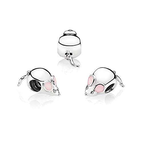 Cute Mouse Charm Authentic 925 Sterling Silver Pink Enamel Beads fit European Bracelets2