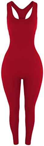 AUROLA Power Workout Jumpsuit for Women Yoga Gym Seamless One Piece Racerback Tummy Control Padded Bra Jumpsuit, Chili Red, Medium