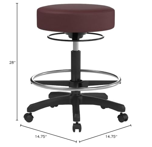 Image of Perch Life Height Adjustable Stool with Foot Ring | Medium Bench Height 20.5-28 inch | Burgundy Fabric